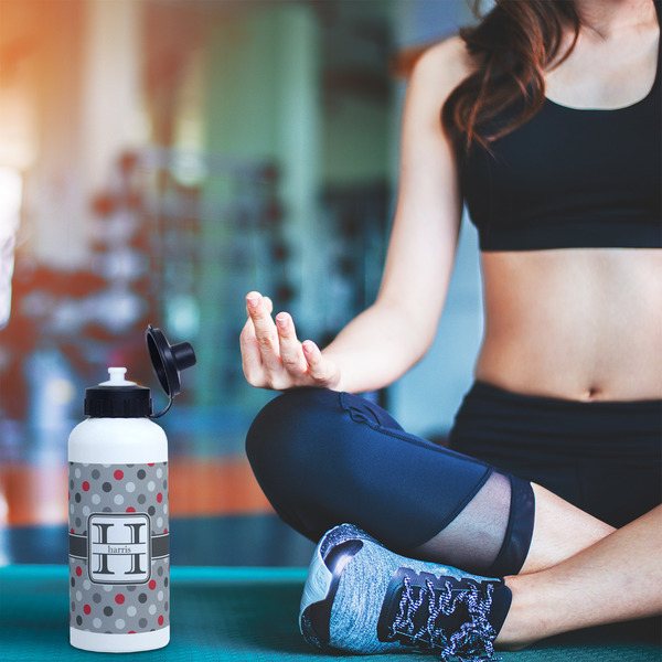 Red & Gray Polka Dots Aluminum Water Bottle - White LIFESTYLE