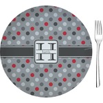 Red & Gray Polka Dots Glass Appetizer / Dessert Plate 8" (Personalized)