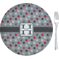 Red & Gray Polka Dots Glass Appetizer / Dessert Plate 8" (Personalized)
