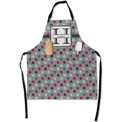 Red & Gray Polka Dots Apron With Pockets w/ Name and Initial