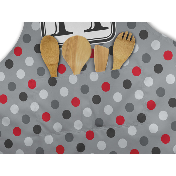 Red & Gray Polka Dots Apron - Pocket Detail with Props