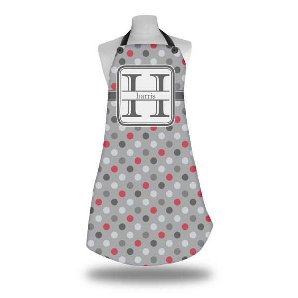 Custom Red & Gray Polka Dots Apron w/ Name and Initial