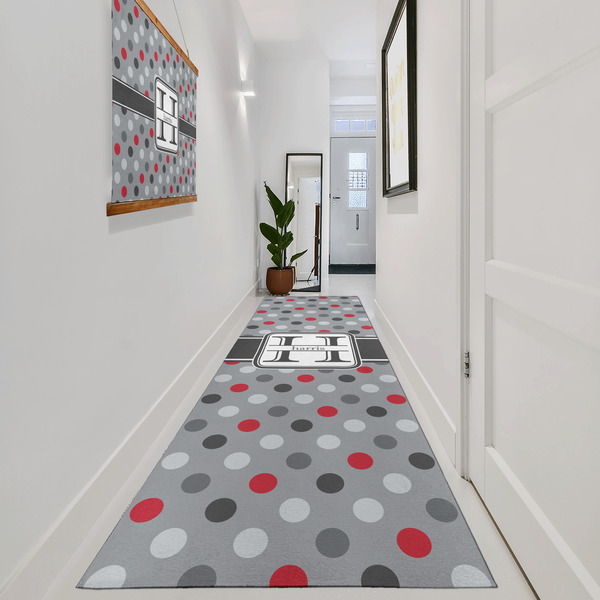 Red & Gray Polka Dots Area Rug Sizes - In Context (vertical)
