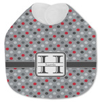 Red & Gray Polka Dots Jersey Knit Baby Bib w/ Name and Initial