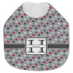 Red & Gray Polka Dots Jersey Knit Baby Bib w/ Name and Initial