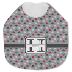Red & Gray Polka Dots Jersey Knit Baby Bib w/ Name and Initial