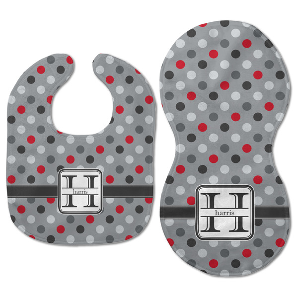 Red & Gray Polka Dots Baby Bib & Burp Set - Approval (new bib & burp)