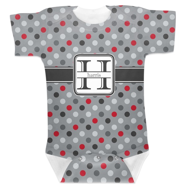Custom Red & Gray Polka Dots Baby Bodysuit 12-18 (Personalized)