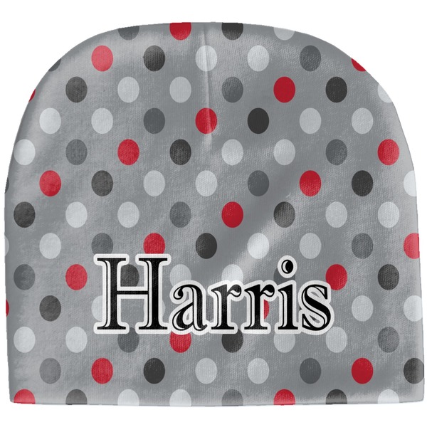 Custom Red & Gray Polka Dots Baby Hat (Beanie) (Personalized)
