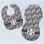 Red & Gray Polka Dots Baby Bib & Burp Set w/ Name and Initial