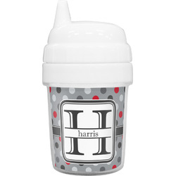 Red & Gray Polka Dots Baby Sippy Cup (Personalized)