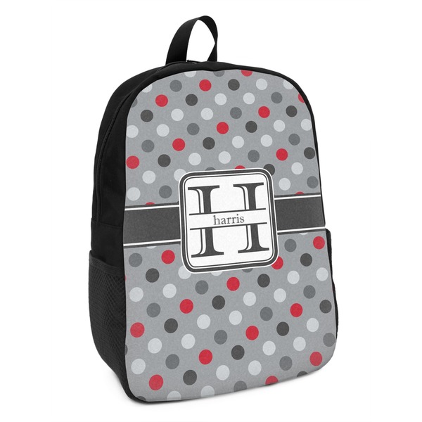 Custom Red & Gray Polka Dots Kids Backpack (Personalized)