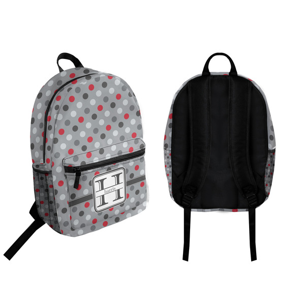 Red & Gray Polka Dots Backpack front and back - Apvl
