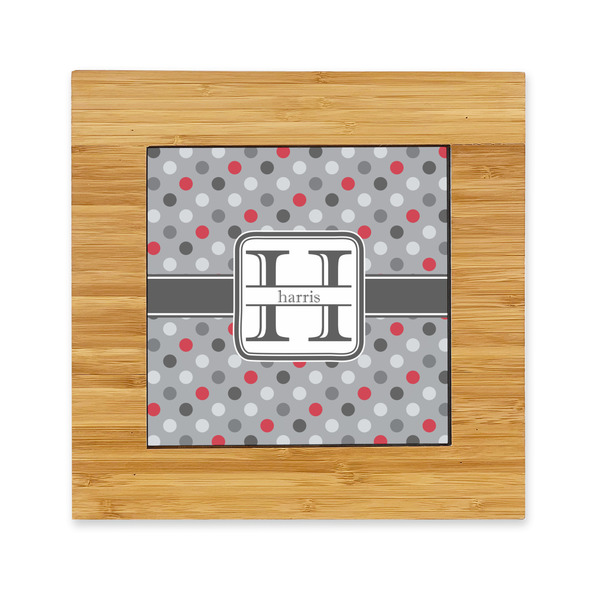 Custom Red & Gray Polka Dots Bamboo Trivet with Ceramic Tile Insert (Personalized)