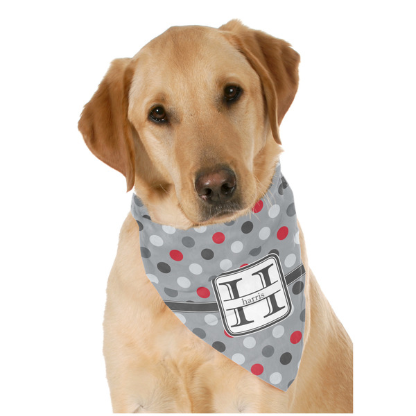 Custom Red & Gray Polka Dots Dog Bandana Scarf w/ Name and Initial