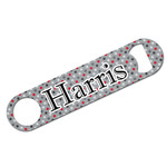 Red & Gray Polka Dots Bar Bottle Opener - White w/ Name and Initial