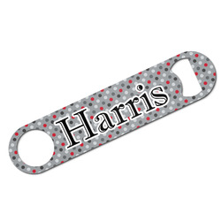 Red & Gray Polka Dots Bar Bottle Opener w/ Name and Initial