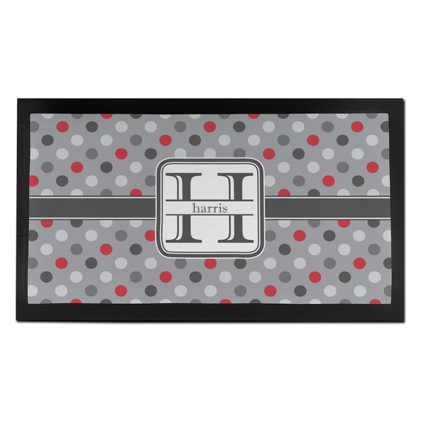 Red & Gray Polka Dots Bar Mat - Small - FRONT