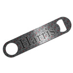 Red & Gray Polka Dots Bar Bottle Opener - Silver w/ Name and Initial