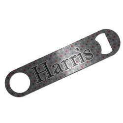 Red & Gray Polka Dots Bar Bottle Opener - Silver w/ Name and Initial