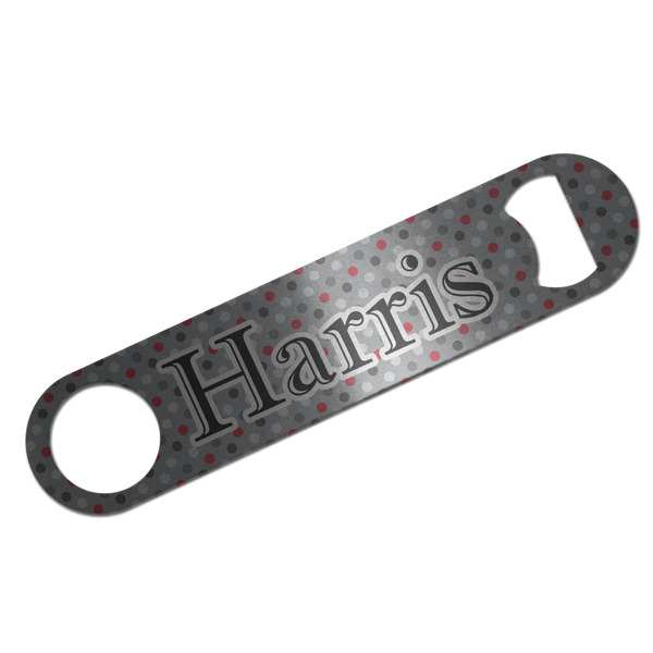 Red & Gray Polka Dots Bar Opener - Silver - Front