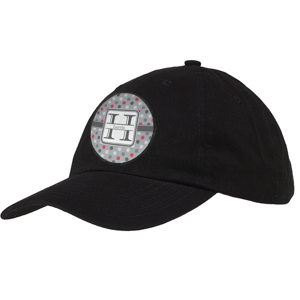 Custom Red & Gray Polka Dots Baseball Cap - Black (Personalized)