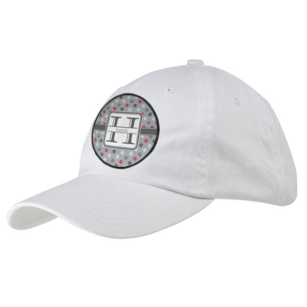 Custom Red & Gray Polka Dots Baseball Cap - White (Personalized)