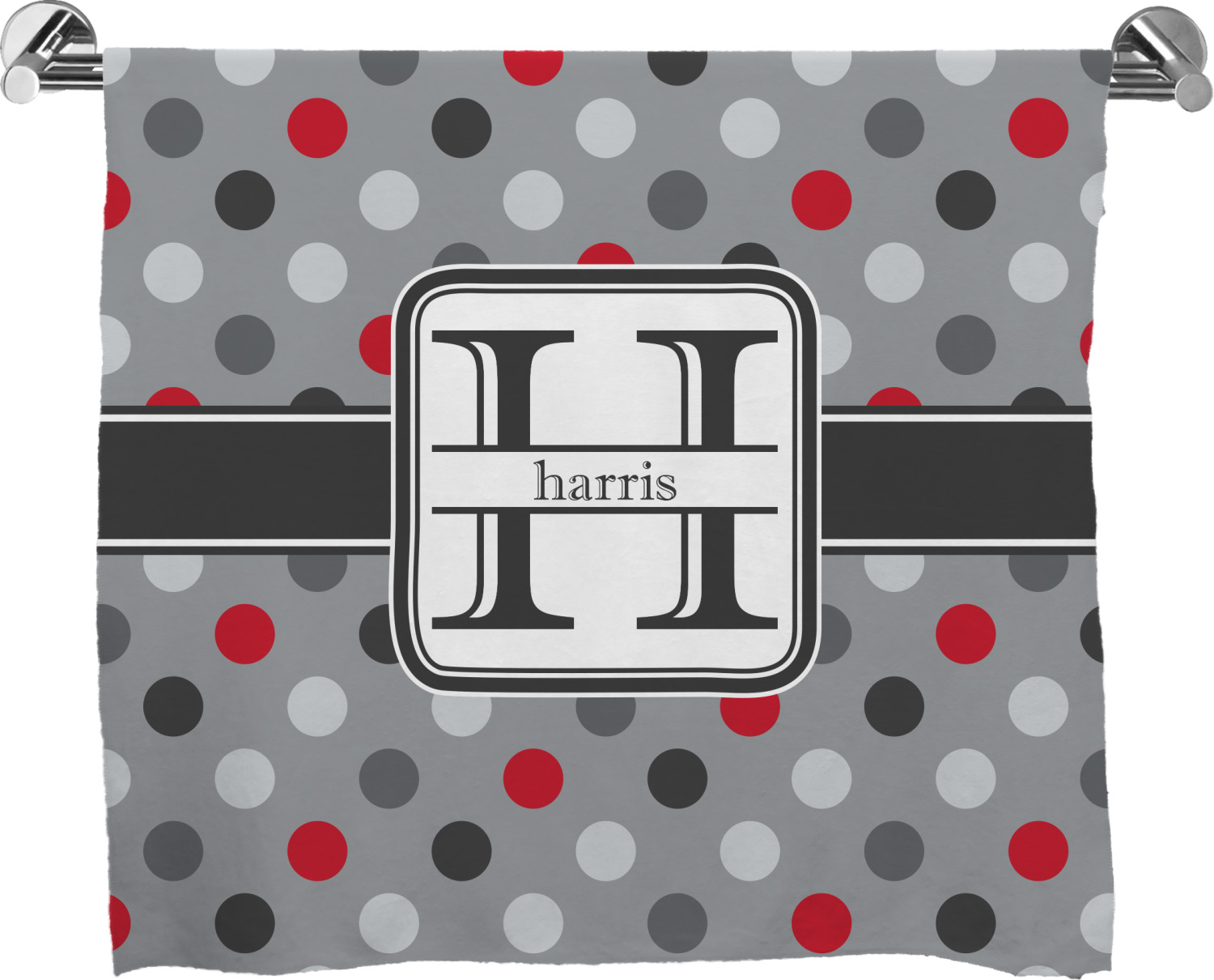 Custom Red & Gray Polka Dots Bath Towel (Personalized) YouCustomizeIt