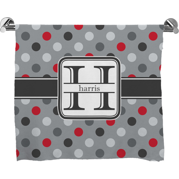 Custom Red & Gray Polka Dots Bath Towel (Personalized)