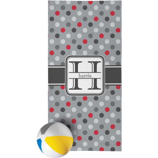 Custom Red & Gray Polka Dots Beach Towel (Personalized)