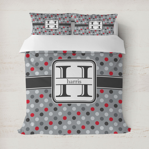 Custom Red & Gray Polka Dots Duvet Cover Set - Full / Queen (Personalized)