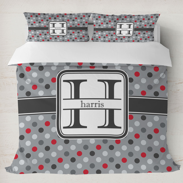 Custom Red & Gray Polka Dots Duvet Cover Set - King (Personalized)