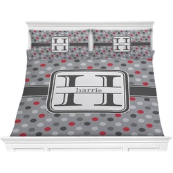 Red & Gray Polka Dots Comforter Set - King (Personalized)