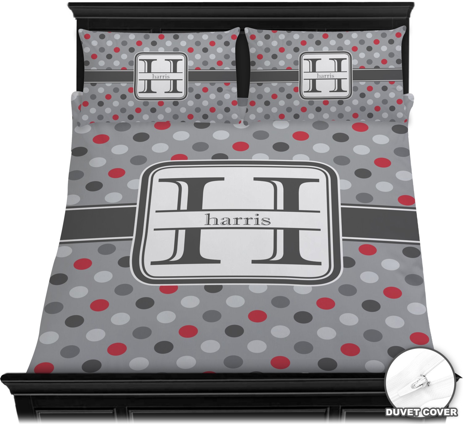Red Gray Polka Dots Duvet Covers Personalized Youcustomizeit