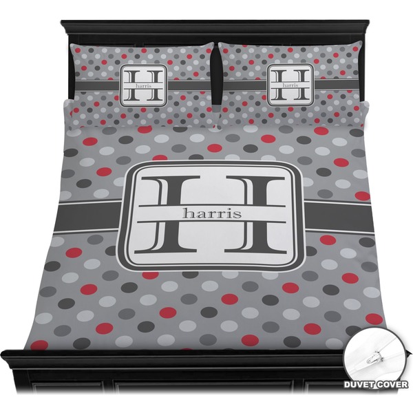 Red & Gray Polka Dots Bedding Set (Queen) - Duvet