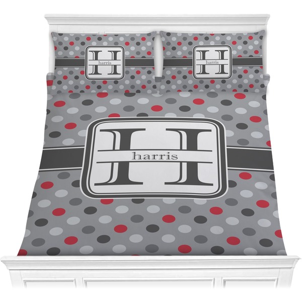 Custom Red & Gray Polka Dots Comforter Set - Full / Queen (Personalized)