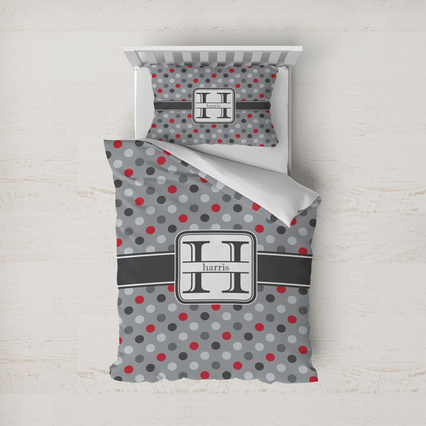 Custom Red & Gray Polka Dots Duvet Cover Set - Twin (Personalized)