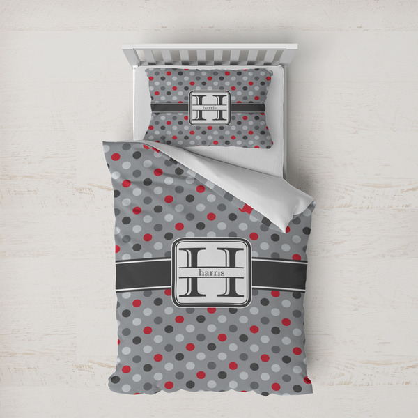 Custom Red & Gray Polka Dots Duvet Cover Set - Twin XL (Personalized)