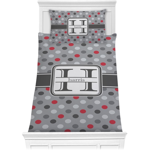 Custom Red & Gray Polka Dots Comforter Set - Twin XL (Personalized)