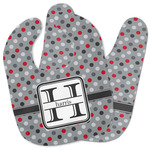 Red & Gray Polka Dots Baby Bib w/ Name and Initial