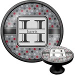 Red & Gray Polka Dots Cabinet Knob (Black) (Personalized)