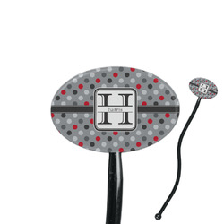Red & Gray Polka Dots 7" Oval Plastic Stir Sticks - Black - Single Sided (Personalized)