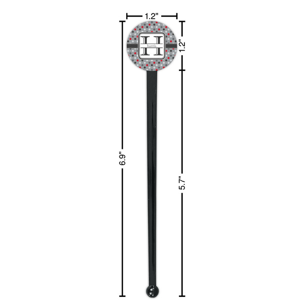 Red & Gray Polka Dots Black Plastic 7" Stir Stick - Round - Dimensions