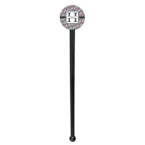 Red & Gray Polka Dots Black Plastic 7" Stir Stick - Round - Single Stick