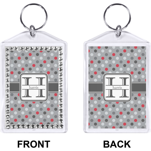 Red & Gray Polka Dots Bling Keychain (Front + Back)