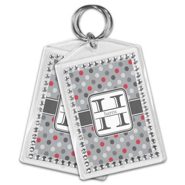 Red & Gray Polka Dots Bling Keychain - MAIN