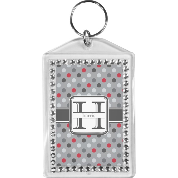 Custom Red & Gray Polka Dots Bling Keychain (Personalized)