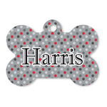 Red & Gray Polka Dots Bone Shaped Dog ID Tag (Personalized)
