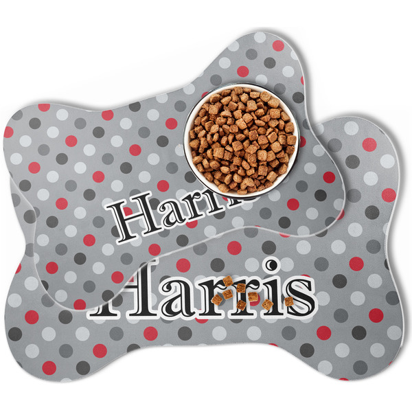 Red & Gray Polka Dots Bone Shaped Dog Mats - MAIN