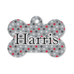 Red & Gray Polka Dots Bone Shaped Dog ID Tag - Small (Personalized)